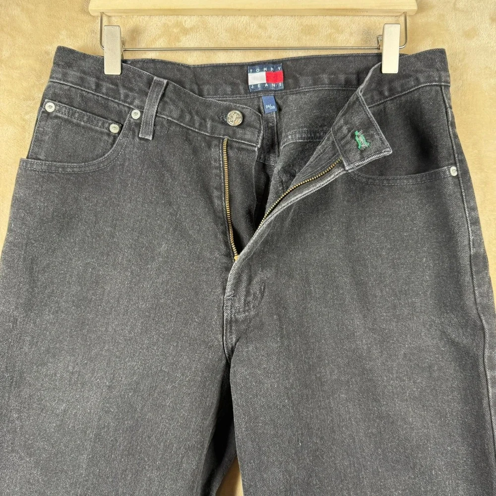 Vintage Tommy Hilfiger Jeans Mens 34x30 Black Relaxed Straight Leg Denim Y2K 90s